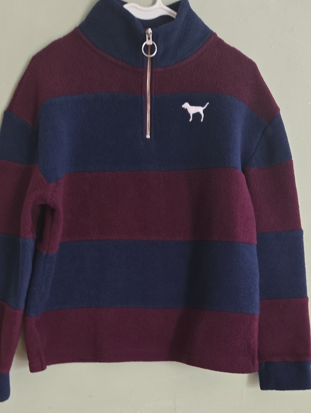 PINK Victoria's Secret  Striped Half-Zip Fleece in Navy & Burgundy